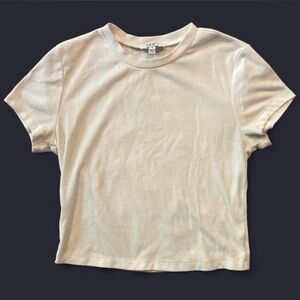 S | AUW white ribbed crop top tee